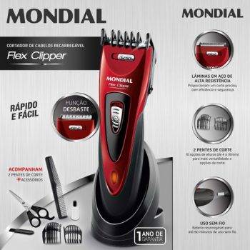 Máquina de Cortar Cabelo Mondial CR-04 Flex Clipper com 2 Pentes Bivolt - Vermelha