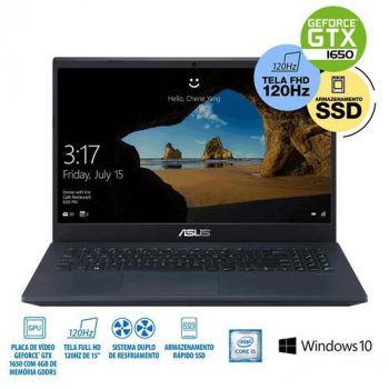 Notebook Gamer Asus, Intel Coret I5 9300h, 8gb, 256gb Ssd, 15,6 Full Hd 120hz, Nvidia Gtx 1650, Preto - X571gt-Al887t