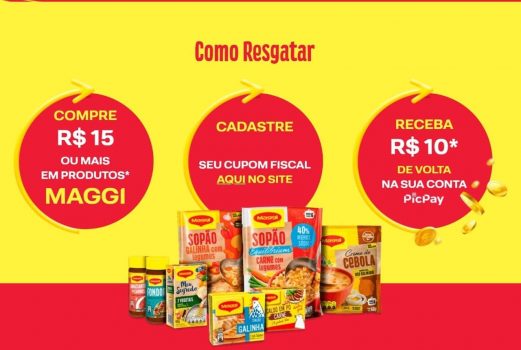 R$10,00 de cashback em compras acima de R$15,00 Maggi