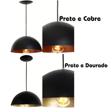 Pendente Ônix Meia Esfera Alumínio 30cm Luminária Lustre