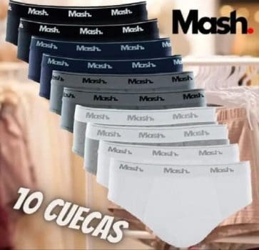 Kit 10 Cuecas Slip Algodão, Mash, Masculino
