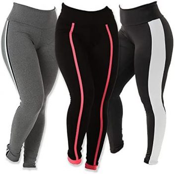 Kit 3 Calças Leggings Diversas Suplex - bicolor preta branca/kaya preta rosa/listras cinza