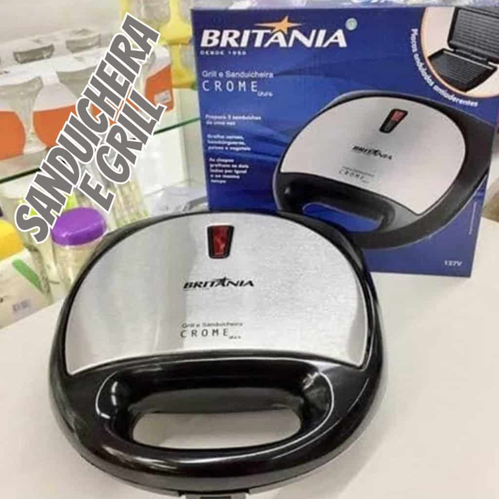 Sanduicheira e grill, Crome inox, Preto, 110V, Britânia