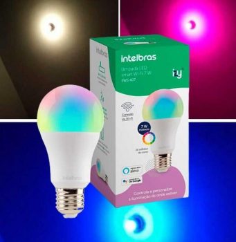Lâmpada Inteligente Intelbras Wi-Fi RGB E27 - Dimerizável 10W Izy EWS 410 compatível com Alexa