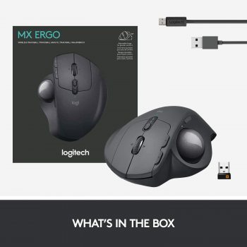 Mouse sem fio Logitech Trackball MX Ergo com Ajuste de Ângulo, USB Unifying ou Bluetooth para até 3 dispositivos, Recarregável