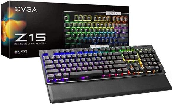 Teclado Mecânico Gamer EVGA Z15, RGB, USB, Switch Silver, Descanso Magnético Para Mãos, 5ms, Preto - 821-W1-15US-KR