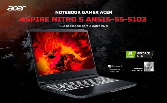 Notebook Acer Nitro 5 Intel Core i5-10300H 8GB (GeForce GTX 1650 4GB) 512GB SSD W10 15,6'' Preto AN515-55-51D3