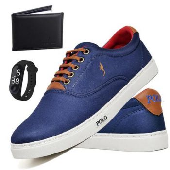 Tênis Casual Masculino + Carteira + Relógio Confortável Leve - Polo Blu