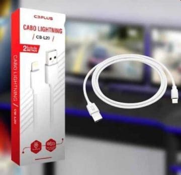 Cabo USB-Lightning C3Plus CB-L10WH 1M Branco - Compatível com IOS USB-Lightning Corrente 2A
