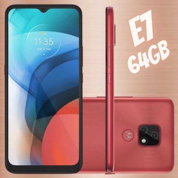 Smartphone Motorola Moto E7 64GB 4G Tela 6.5” Câmera Dupla 48MP Selfie 5MP Dual Chip Android 10