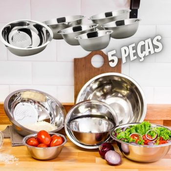Conjunto de Tigelas 5 Peças Inox + Escorredor de Arroz - La Cuisine
