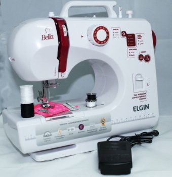 Maquina de Costura Bella, Compacta, Elgin, Branco / Rosa