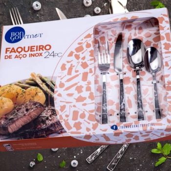 Faqueiro Inox 24 Peças com Cabo de Plástico Marble Preto - Bon Gourmet