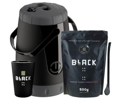 Kit Tereré Black Erva Garrafa Lisa Cuia E Erva Energético