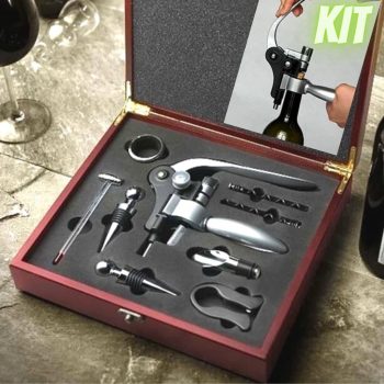 Kit Abridor De Vinho Saca Rolhas Maleta Sommelier 9 Pçs