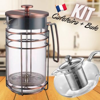 Kit Cafeteira Francesa Em Vidro Inox 350ml + Bule Para Chá Em Vidro Inox Com Infusor 500ml - Oxford