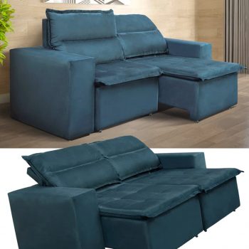 Sofá 3 Lugares Luizzi Montana Retrátil e Reclinável em Suede Veludo 204 cm de largura