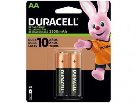 Pilha Recarregável AA Pequena DURACELL com 2 unidades