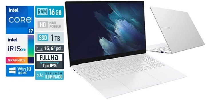 Notebook Samsung Galaxy Book Pro, Intel CoreT i7, 16GB, 1TB ssd, Tela de 15,6, Mystic Silver - NP950XDB-KS1BR