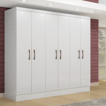 Guarda Roupa Casal 6 Portas 2 Gavetas Paris Siena Móveis Branco