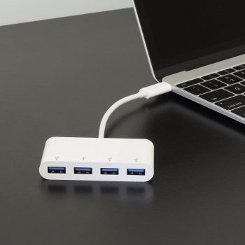 Adaptador USB-C (tipo C) macho possibilita a expansão da sua porta USB-C (tipo C) para até 4 saídas USB 3.0, Branco, UCA07, Geonav