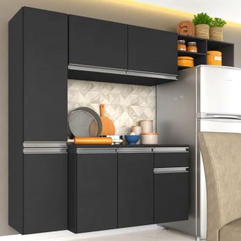 Armário De Cozinha 4 Peças Petra Preto - Móveis Arapongas