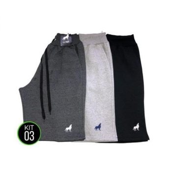Bermuda de Moletom Masculina com Bolso Kit 3 Unidades Vira Lata Wear