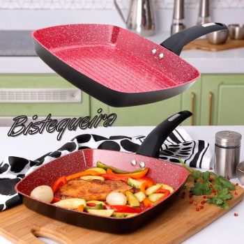 Bistequeira sem Tampa Power Taste 24 cm Preta e Vermelha - La Cuisine