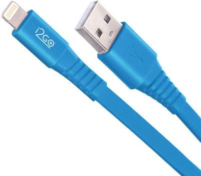 Cabo Iphone/Cabo Lightning I2GO Certificado MFi 1,2m 2,4A PVC Flexível Flat Azul - I2GO Basic