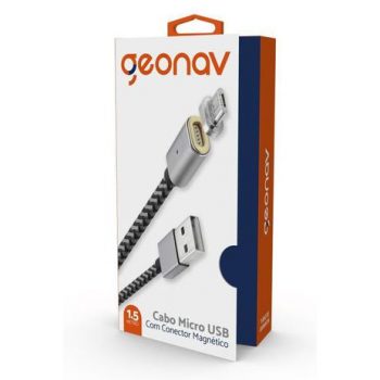 Cabo Micro USB com conector magnético, nylon trançado, 1,5MT, Cinza Escuro, MIC15MG, Geonav