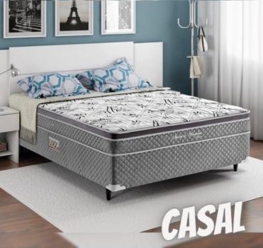 Cama Box Conjugada Casal Herval Nature Bambu com Pillow Inn e Molas Bonnel 56x138x188 cm – Preta/Cinza