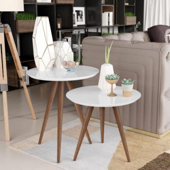Conjunto de Mesa Lateral e Apoio Retrô Decore - Branco - rpm Móveis