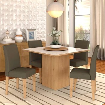 Conjunto Sala De Jantar 4 Cadeiras C/vidro Paraty - Moveis Arapongas