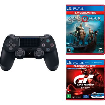 Controle Sem Fio Dualshock 4 Preto + Game Gran Turismo Sport Hits + Game God Of War Hits - PS4  Americanas