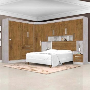 Dormitório Modulado Georgia JA Avelã / Jequitibá Para Cama Box 1,38M Casal