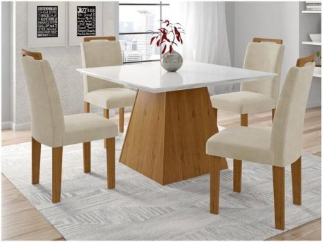 Mesa de Jantar 4 Cadeiras Quadrada Rufato - Luna Athenas