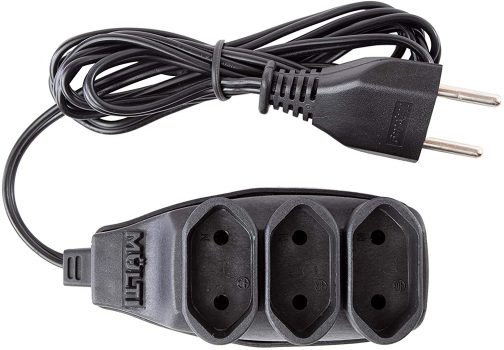 Extensão elétrica 10A Preta de 3 Tomadas Bipolar com cabo de 1.5m Multicraft, EXT3TBI1M