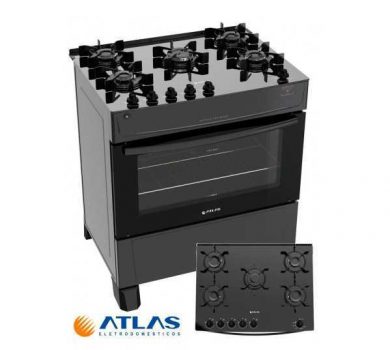 Fogão Atlas Mônaco Top Glass 5 Bocas Preto - Bivolt
