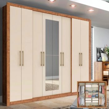 Guarda Roupa Casal 8 Portas 4 Gav Espelho Off White Carraro