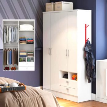 Guarda Roupa Solteiro 4 Portas 2 Gavetas Branco Carraro