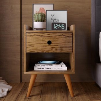 Kit com 2 Mesa de cabeceira Retrô Decore 1 Gaveta - Freijo - rpm Móveis