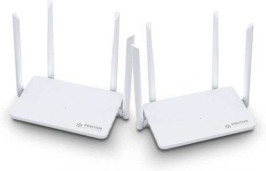 Kit Smart Roteador Mesh Wi-Fi Fast Positivo Casa Inteligente, cobertura de até 400 m², beamforming, suporta até 128 dispositivos, sem pontos cegos, Bivolt.