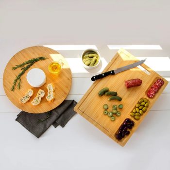Kit Tábua Giratória + Tábua de Corte Frente Verso - La Cuisine Linha Bambu