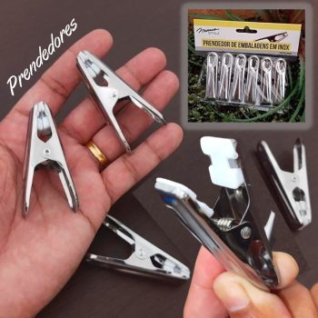 Mimo Style Jogo de 6 Prendedores de Embalagens em Inox, Mantém os Alimentos Frescos Por Mais Tempo, Impede a Entrada de Ar, Pode Ser Usado Também Em Lavanderias, Produto Leve e Fácil de Transportar