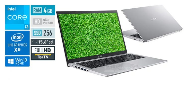 Notebook Acer Aspire 5 A515-56-327T Intel Core i3-1115G4 4GB 256GB SSD M.2 15,6" Full HD Windows 10 Home, Cinza