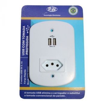 Placa 4x2 Com 2 USB 1 Tomada 10A Com Proteção, PW, Prote Raio Eletro Geral, Branco