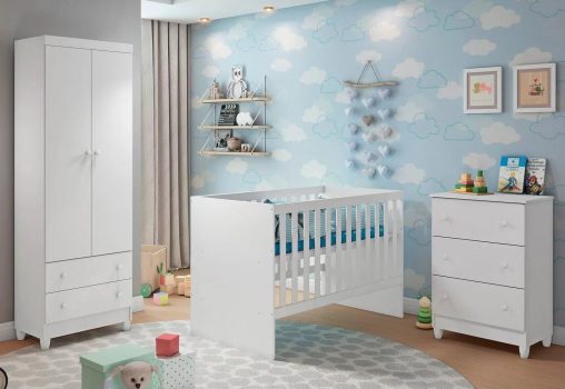 Quarto de Bebê Completo com Berço + Guarda-Roupa - e Cômoda Carolina Baby Lívia