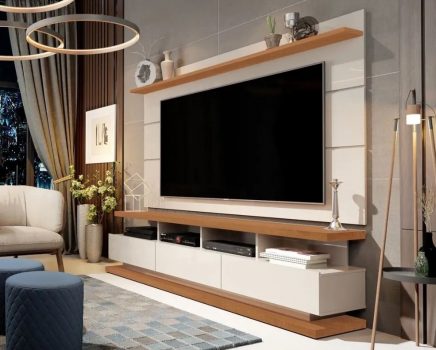 Rack com Painel Vivare Off White com Freijó - Germai Móveis