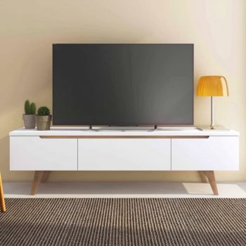 Rack para TV até 55 Polegadas 2 Portas 1 Gaveta Retrô Reims Madesa Branco