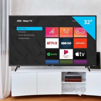 Smart TV AOC Roku 32" LED HD HDMI USB Miracast Roku Mobile Wi-fi Preto